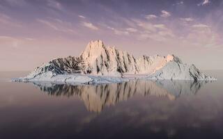 nevoso montagne con tramonto sfondo, 3d resa. foto