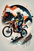 da corsa motocross ciclista con inchiostro stile digitale pittura su schizzo per maglietta Stampa foto