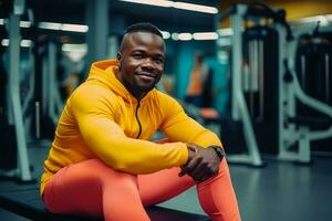 africano uomo sport Palestra sorridente. creare ai foto