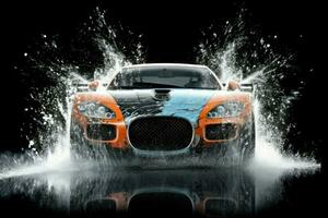 sport auto acqua spruzzi veicolo. creare ai foto