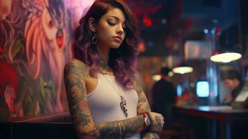 ragazza nel tatoo salone foto