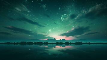 natura paesaggio di lago a notte ai generativo foto