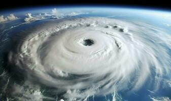 super tifone, tropicale tempesta, ciclone, tornado, al di sopra di oceano. tempo metereologico sfondo. generativo ai foto