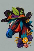 un' dettagliato illustrazione di un' cavallo per un' maglietta disegno, sfondo e moda foto