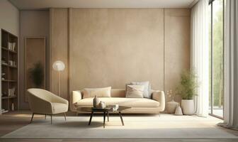 interno design di accogliente vivente camera con elegante divano, decorazione, e personale Accessori nel moderno casa arredamento. modello. foto