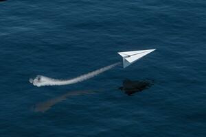 Jet carta aereo volare al di sopra di il oceano, 3d resa. foto