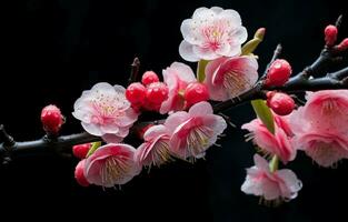 ume è un' giapponese prugna e il rosso e bianca fiorire è un' congratulazioni fiore nel Giappone. foto