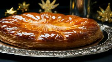 Epifania dodicesimo notte torta, mandorla galette des rois, torta di il re, vicino su. foto