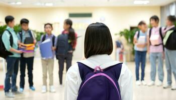 indietro per scuola formazione scolastica concetto con allievo. primo giorno alunno nel classe. foto