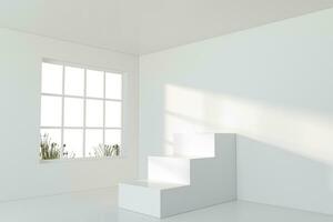 bianca vuoto camera con scala dentro, 3d resa. foto