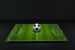 il calcio nel il calcio campo con superiore leggero illuminato, 3d resa. foto