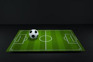 il calcio nel il calcio campo con superiore leggero illuminato, 3d resa. foto