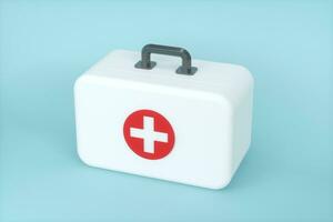 medico kit e emergenza medico attrezzatura con bianca sfondo, 3d resa. foto