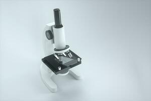 microscopio con bianca sfondo, astratto concezione,3d resa. foto