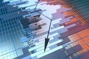 il diminuire di il economico dati, attività commerciale statistiche, 3d resa. foto