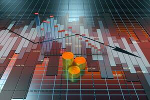 il diminuire di il economico dati, attività commerciale statistiche, 3d resa. foto