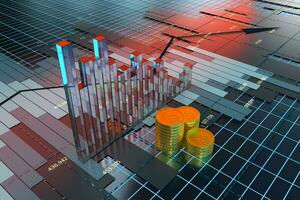 il diminuire di il economico dati, attività commerciale statistiche, 3d resa. foto