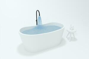 cartone animato vasca da bagno con bianca sfondo, 3d resa. foto