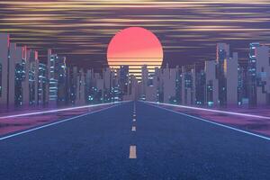 urbano strada e tramonto cielo, astratto concezione,3d resa. foto