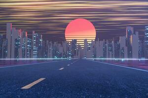 urbano strada e tramonto cielo, astratto concezione,3d resa. foto