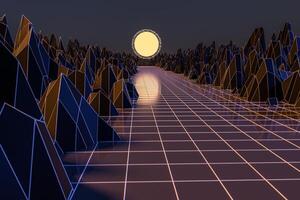 3d sfondo illustrazione ispirato di anni 80 scena synthwave e retroonda. foto