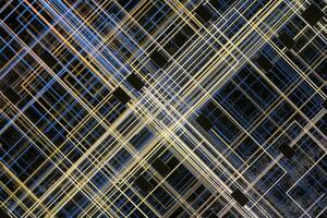 d'oro informatica spazio con attraversato raggiante linee, 3d resa. foto