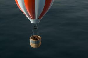 caldo aria Palloncino volante al di sopra di il oceano, 3d resa. foto