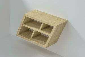 vuoto di legno cubo mensola nel il vuoto camera, 3d resa. foto