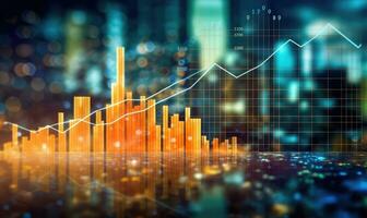 finanziario azione mercato grafico e candeliere grafico su astratto sfondo. Doppio esposizione foto