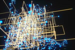 tecnologia sfondo rendere su con cubi e linee, 3d resa. foto