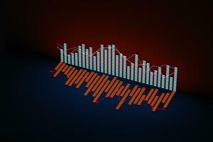 attività commerciale grafico con linea grafico, bar grafico e numeri su buio sfondo, 3d interpretazione foto