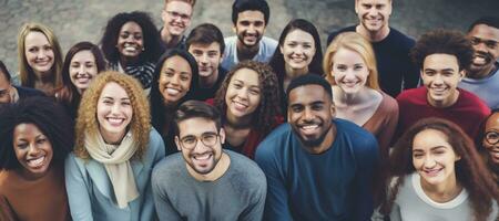 grande misto gruppo di multiculturale le persone, internazionale studenti o gli amici. diversità concetto., ai generativo foto