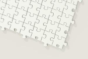 vuoto puzzle disposte ordinatamente con bianca sfondo, 3d resa. foto
