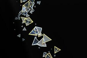 3d rendering, raggiante triangolo cubo con buio sfondo. foto