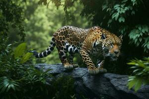 un' bellissimo e in via di estinzione americano giaguaro nel suo naturale habitat. foto
