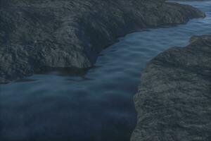 il fiume fra il montagne a notte, 3d interpretazione foto