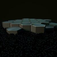 esagono cubo con buio sfondo, circondato di raggiante linee, 3d resa. foto