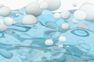 leggero blu acqua onda cubo, con creativo sfere bolla, 3d resa. foto