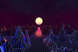 3d sfondo illustrazione ispirato di anni 80 scena synthwave e retroonda. foto