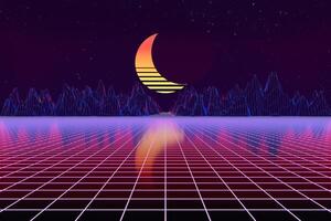 3d sfondo illustrazione ispirato di anni 80 scena synthwave e retroonda. foto