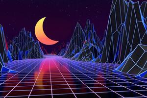 3d sfondo illustrazione ispirato di anni 80 scena synthwave e retroonda. foto