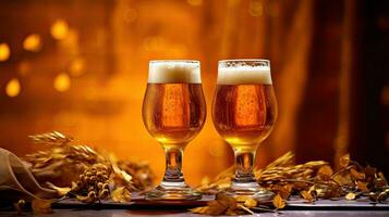 bozza birra mestiere nel bicchieri su oro sfondo. generativo ai foto