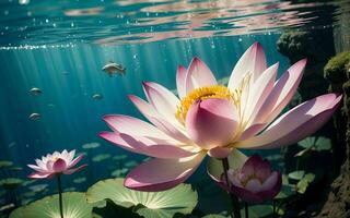 il squisito rosa loto fiorire sommerso nel la tranquillità ai generato foto