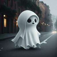 carino fantasma nel il strada su Halloween notte kawaii grafica foto