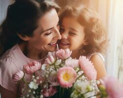 mamma e figlia con fiori foto