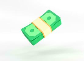3d volante batuffolo di i soldi nel un' minimalista cartone animato stile. verde banconote isolato su bianca sfondo.affari e finanziario investimento concetto. 3d interpretazione illustrazione. foto