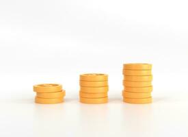 3d pila di oro monete su un' bianca sfondo nel cartone animato stile.elemento per design di ragnatela striscioni. 3d interpretazione illustrazione. foto