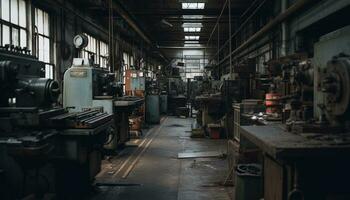 metallo laboratorio interno fabbrica, macchinari, qualificato lavoratori, produzione acciaio attrezzatura generato di ai foto