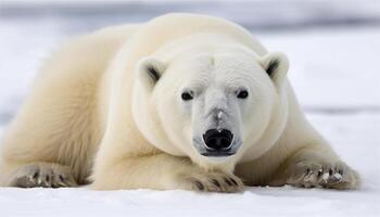 un' carino artico mammifero nel il neve, guardare a telecamera generato di ai foto