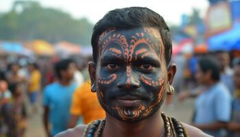 indigeno culture celebrare tradizioni con colorato viso dipingere e decorazioni generato di ai foto